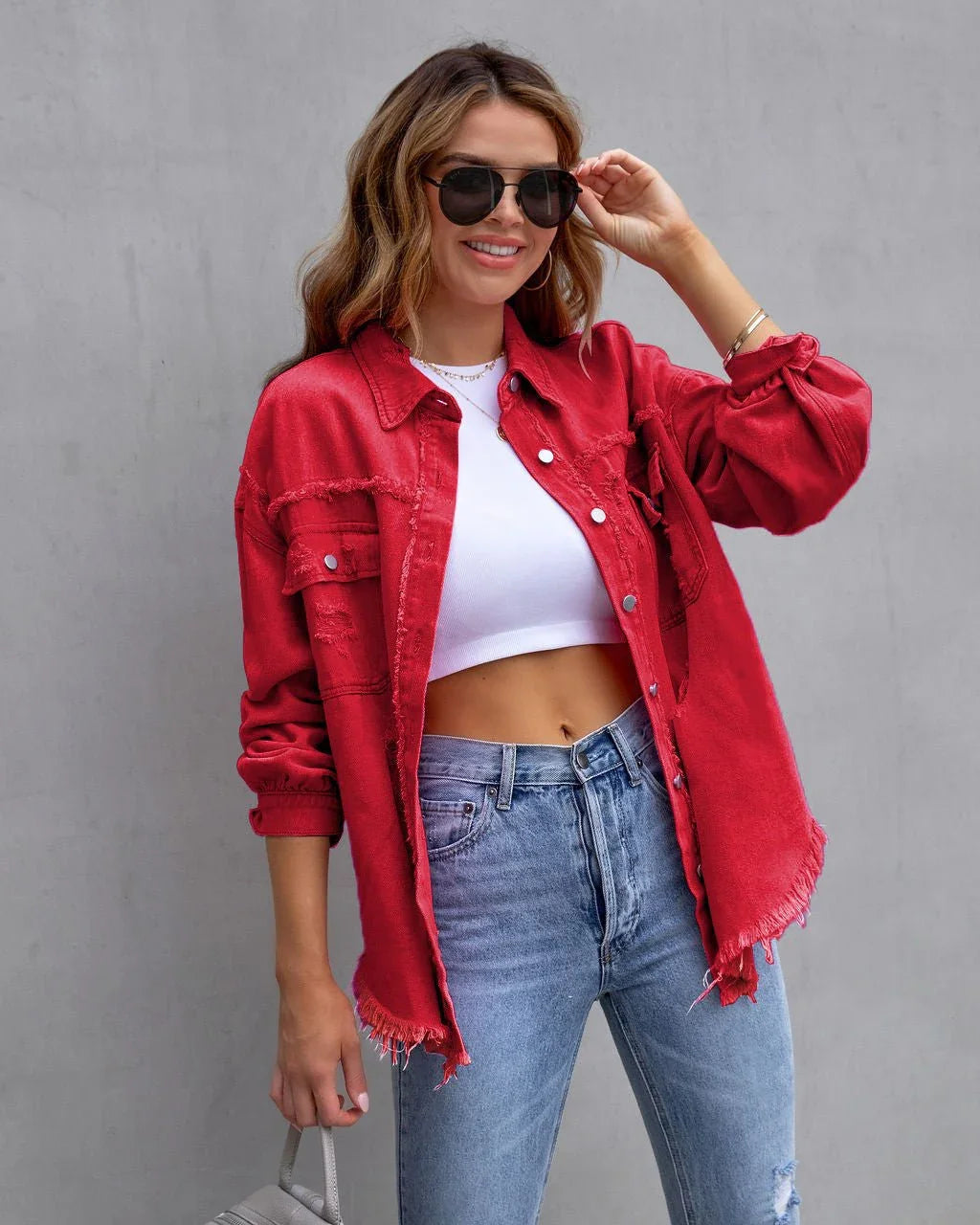 Fashion Ripped Shirt Jacket Female Autumn And Spring Casual Tops Womens Clothing  Pre2brand