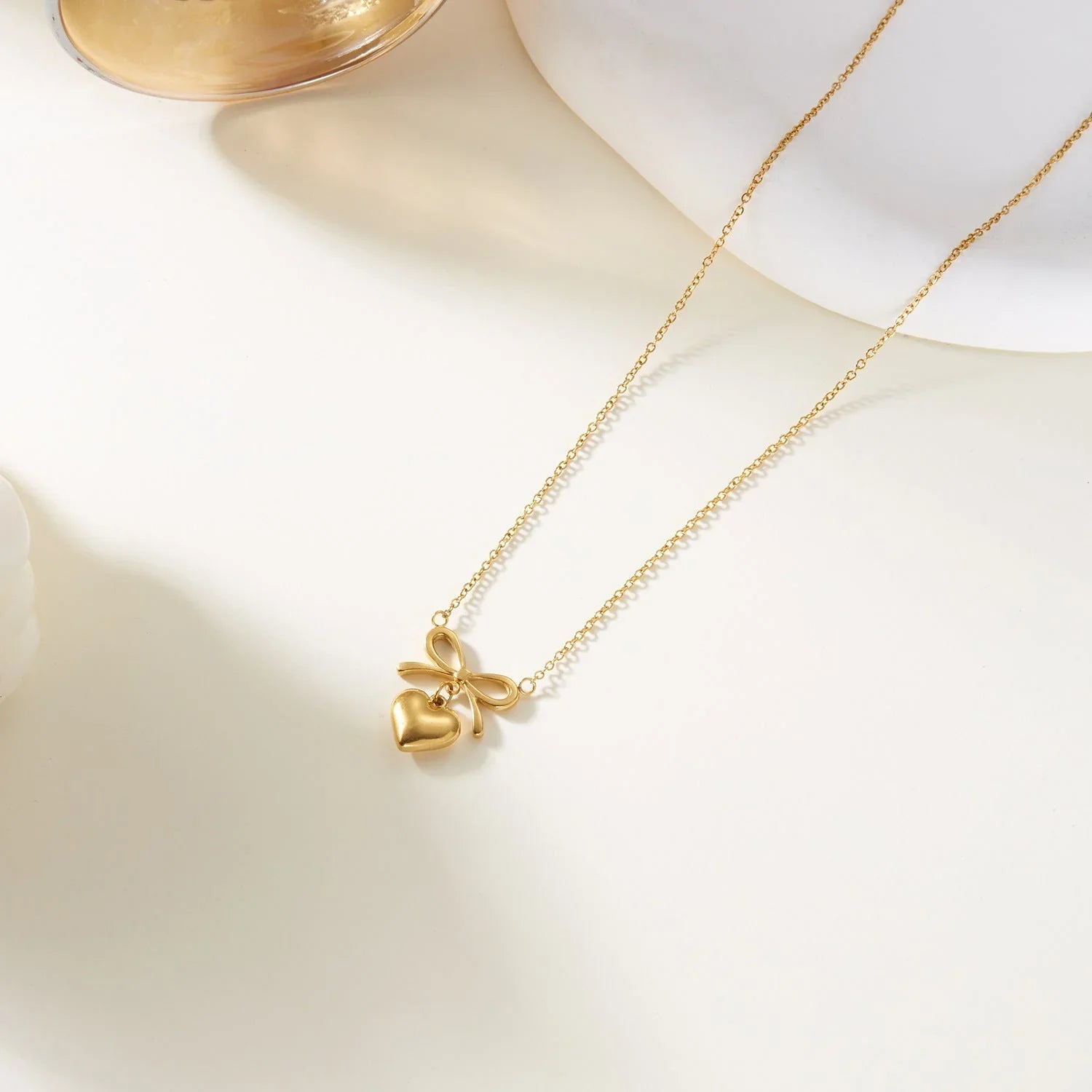 Women's Stainless Steel Heart Bowknot Choker Necklace  Pre2brand