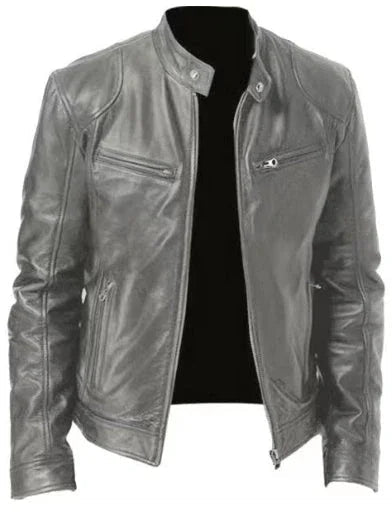 Gentleman'S Warm Zipper Cardigan Pocket Decorated Pu Leather Coat  Pre2brand