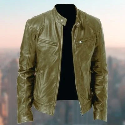 Gentleman'S Warm Zipper Cardigan Pocket Decorated Pu Leather Coat  Pre2brand