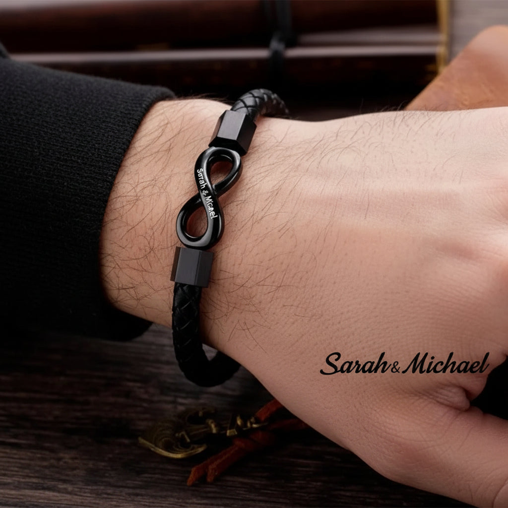 Men's Custom Name Infinity Leather Bracelet  Pre2brand