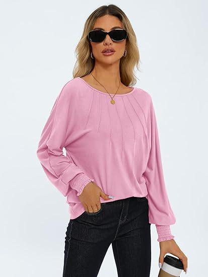 Women's Round Neck Pleated Long Sleeve Top  Pre2brand