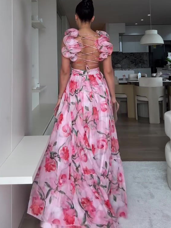 Floral Print Open Back Strap Maxi Dress – image 4 of 5