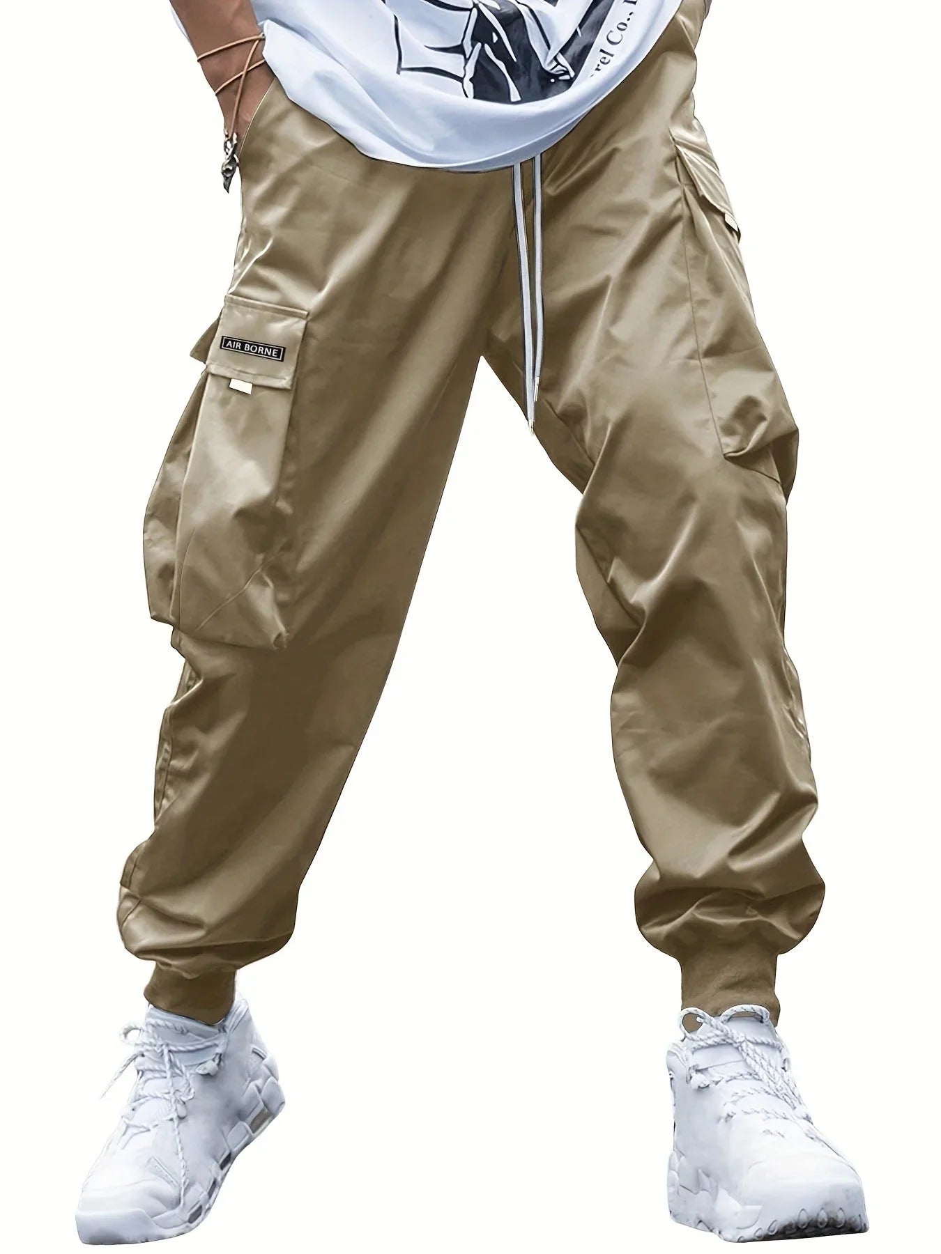 Men’S Multi-Pocket Cargo Pants – Drawstring Streetwear Trousers  Pre2brand