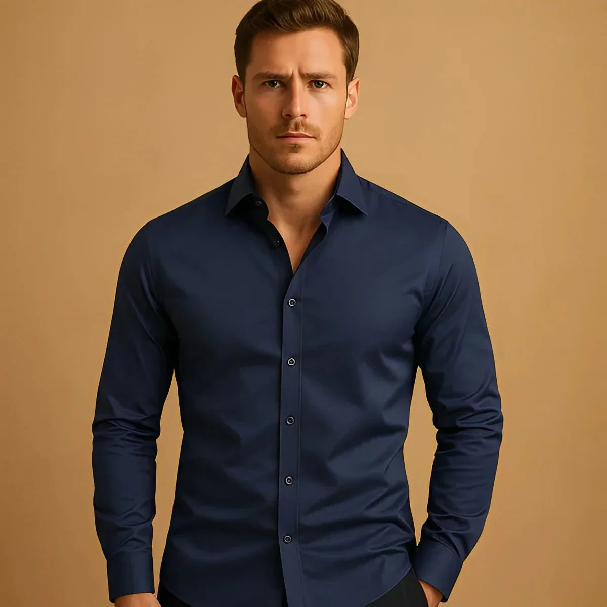 Men's Solid Color Long Sleeve Dress Shirt  Pre2brand