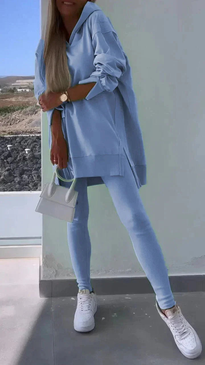 Women'S Sports Casual Slit Hooded Sweatshirt Tights Two-Piece Set  Pre2brand