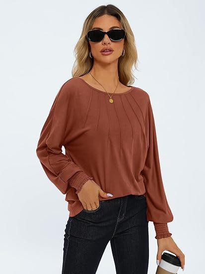 Women's Round Neck Pleated Long Sleeve Top  Pre2brand