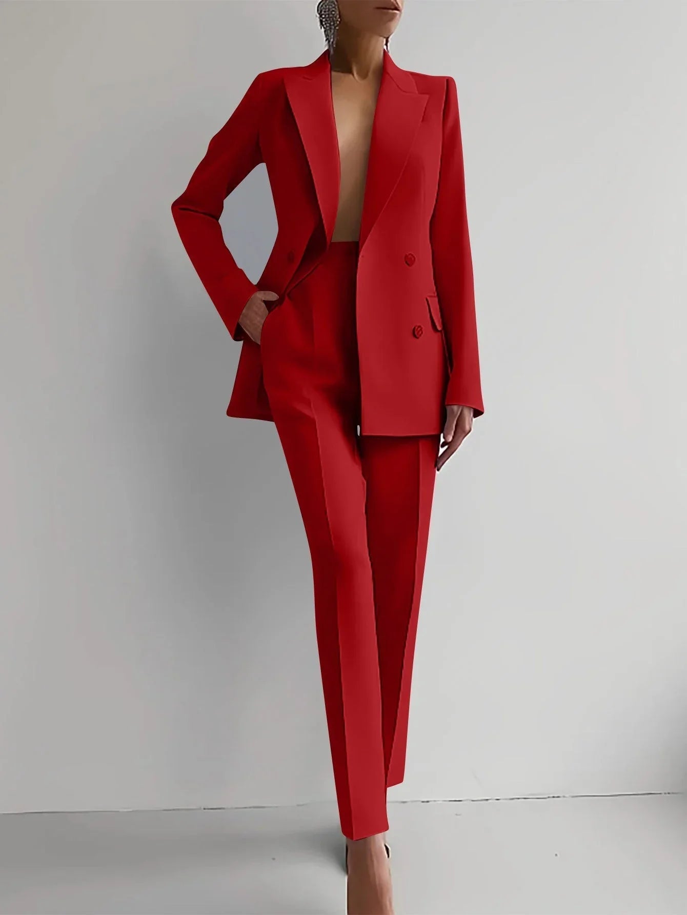 Single-Breasted Jacket Top And Slim Fit Trousers Wome Suits  Pre2brand