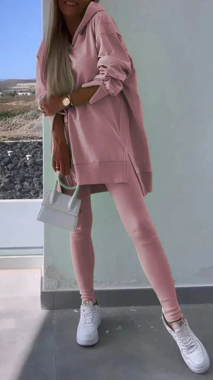 Women'S Sports Casual Slit Hooded Sweatshirt Tights Two-Piece Set  Pre2brand