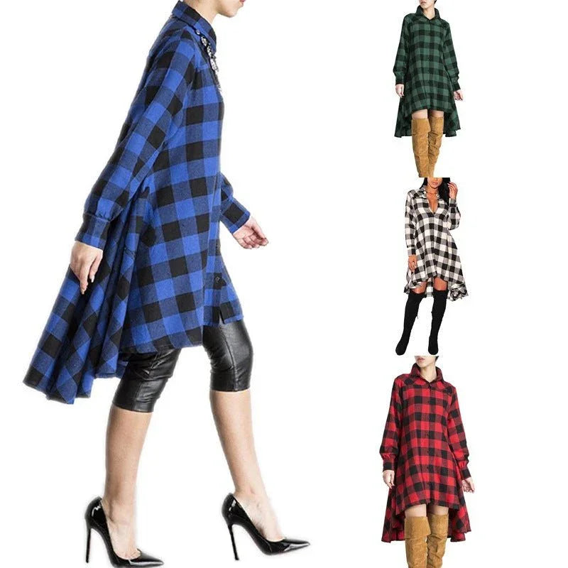 Women's Plaid Pocket Long Sleeve Polo Coat  Pre2brand