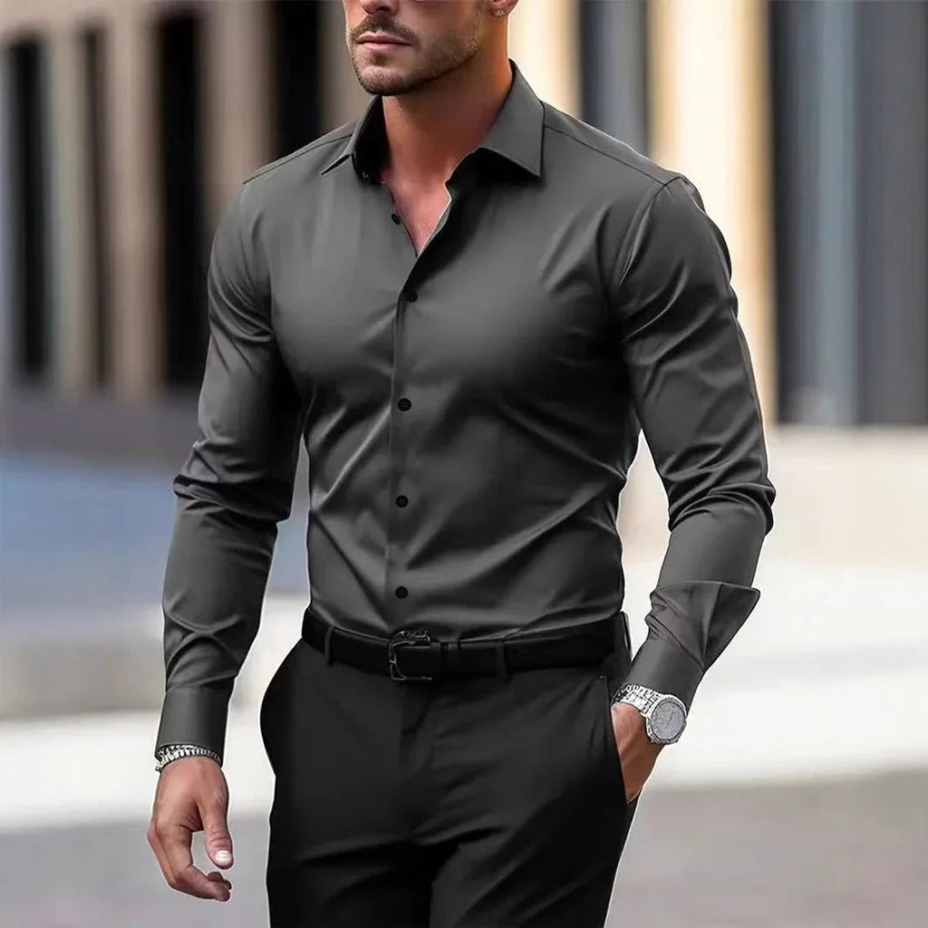 Men's Solid Color Long Sleeve Dress Shirt  Pre2brand