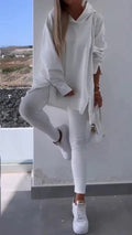 Women'S Sports Casual Slit Hooded Sweatshirt Tights Two-Piece Set  Pre2brand