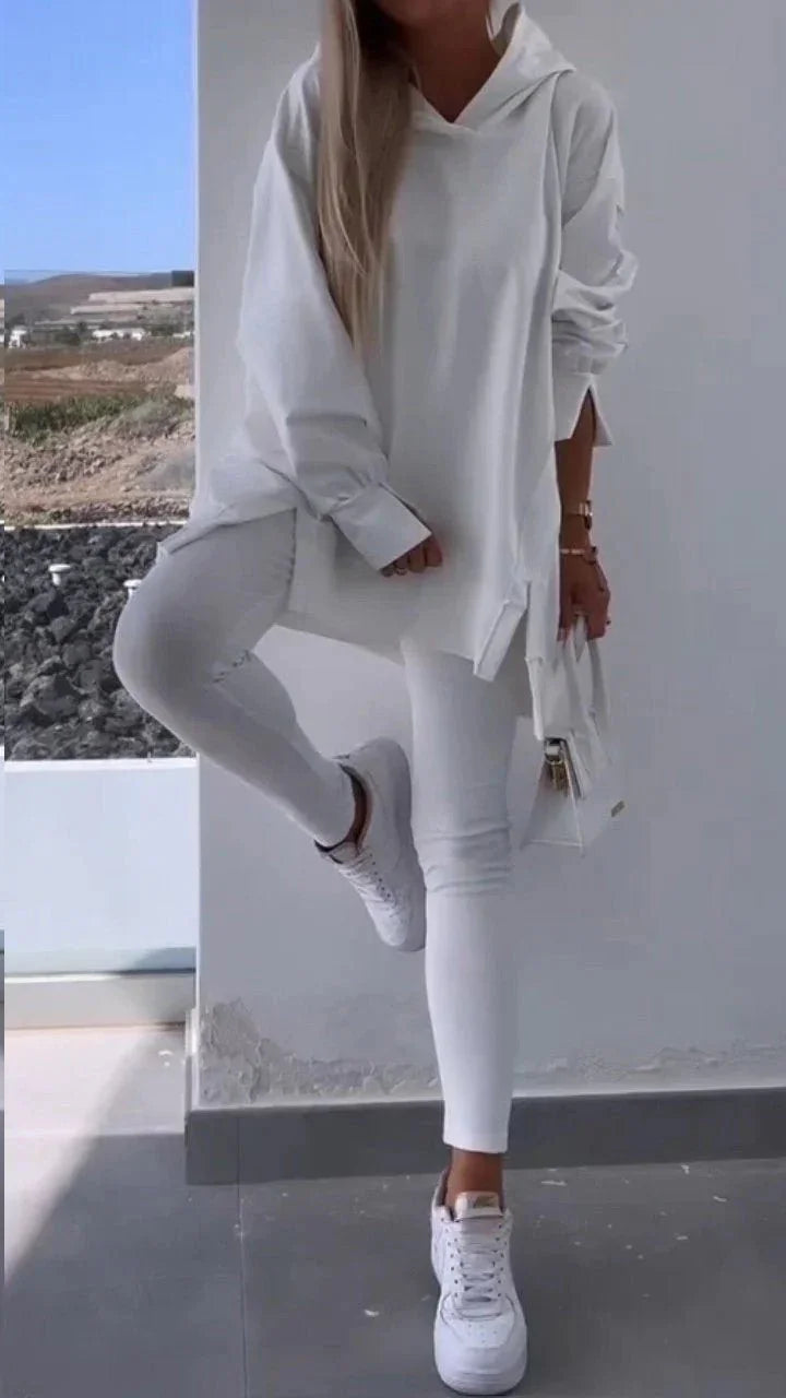 Women'S Sports Casual Slit Hooded Sweatshirt Tights Two-Piece Set  Pre2brand