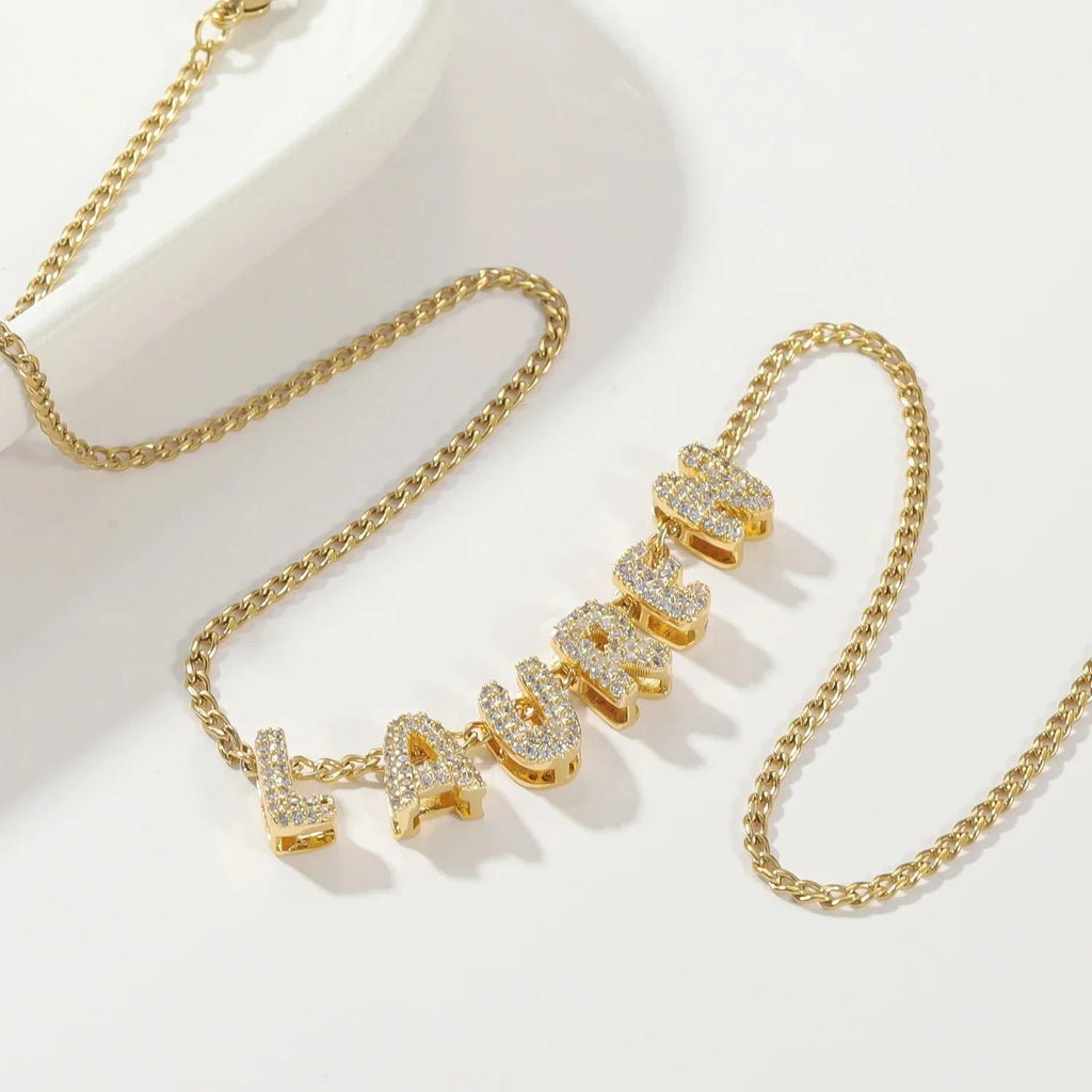 Women's 3D Crystal Bubble Name Pendant Necklace  Pre2brand