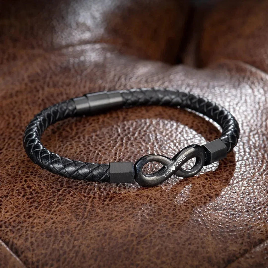 Men's Custom Name Infinity Leather Bracelet  Pre2brand