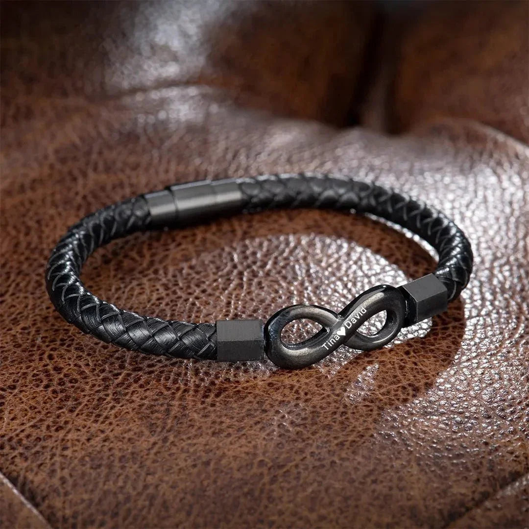 Men's Custom Name Infinity Leather Bracelet  Pre2brand