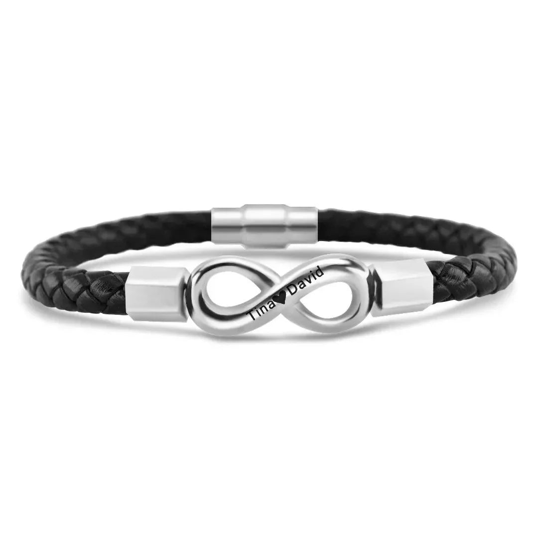 Men's Custom Name Infinity Leather Bracelet  Pre2brand