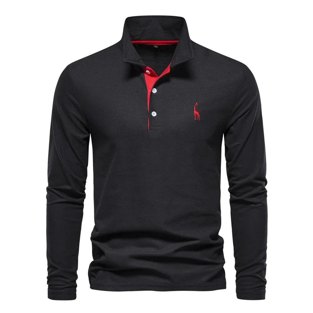 Men'S Fashion Casual Polo Collar Deer Embroidered Long Sleeve  Pre2brand