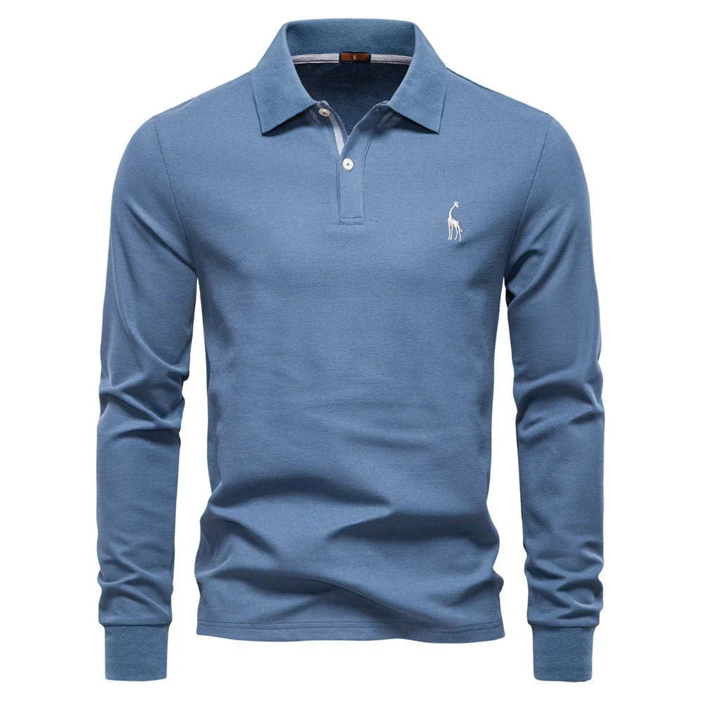 Men'S Fashion Casual Polo Collar Deer Embroidered Long Sleeve  Pre2brand