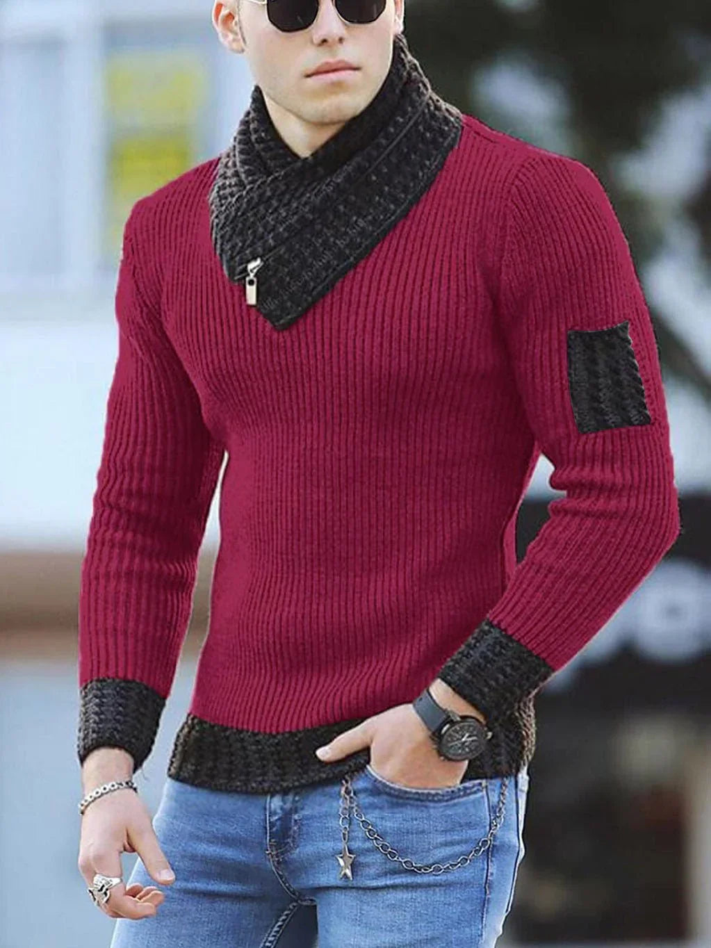 Independent Station Casual Slim Knit Pullover Long-Sleeved Scarf Collar Sweater Men'S  Pre2brand