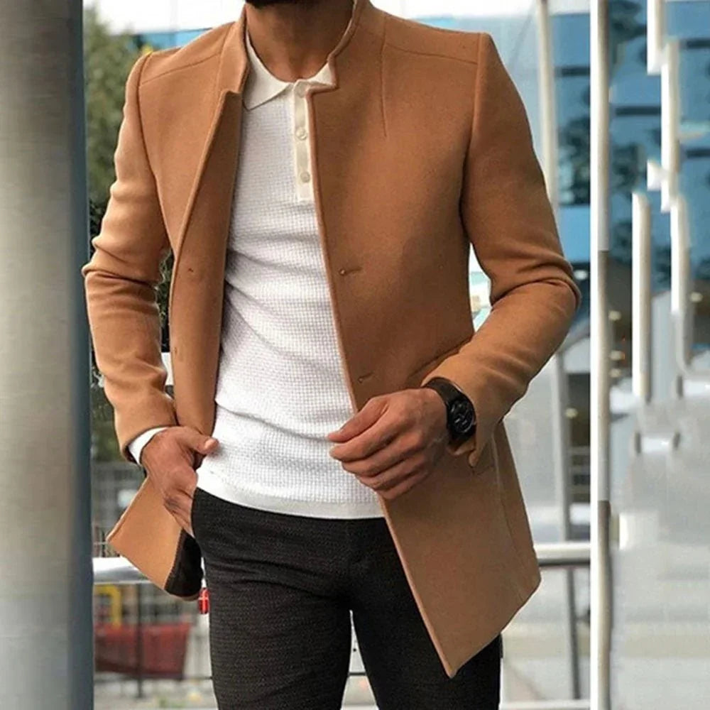 Men'S Slim Coat Fashion Single-Breasted Solid Color Business Jackets Fall And Winter Tops Outwear Clothing  Pre2brand