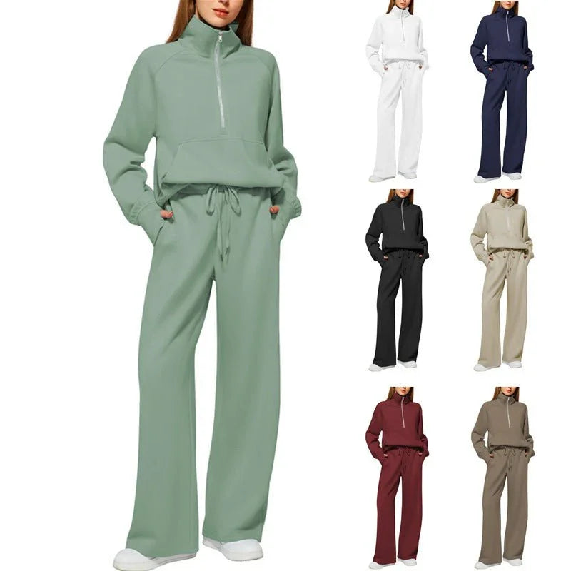 Women's Half-Zip Sweatshirt & Wide-Leg Pants Set  Pre2brand