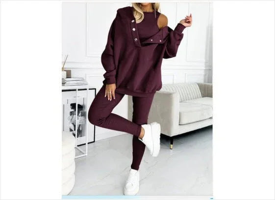 Women'S Solid Color Vest Hoodie And Pants Set  Pre2brand