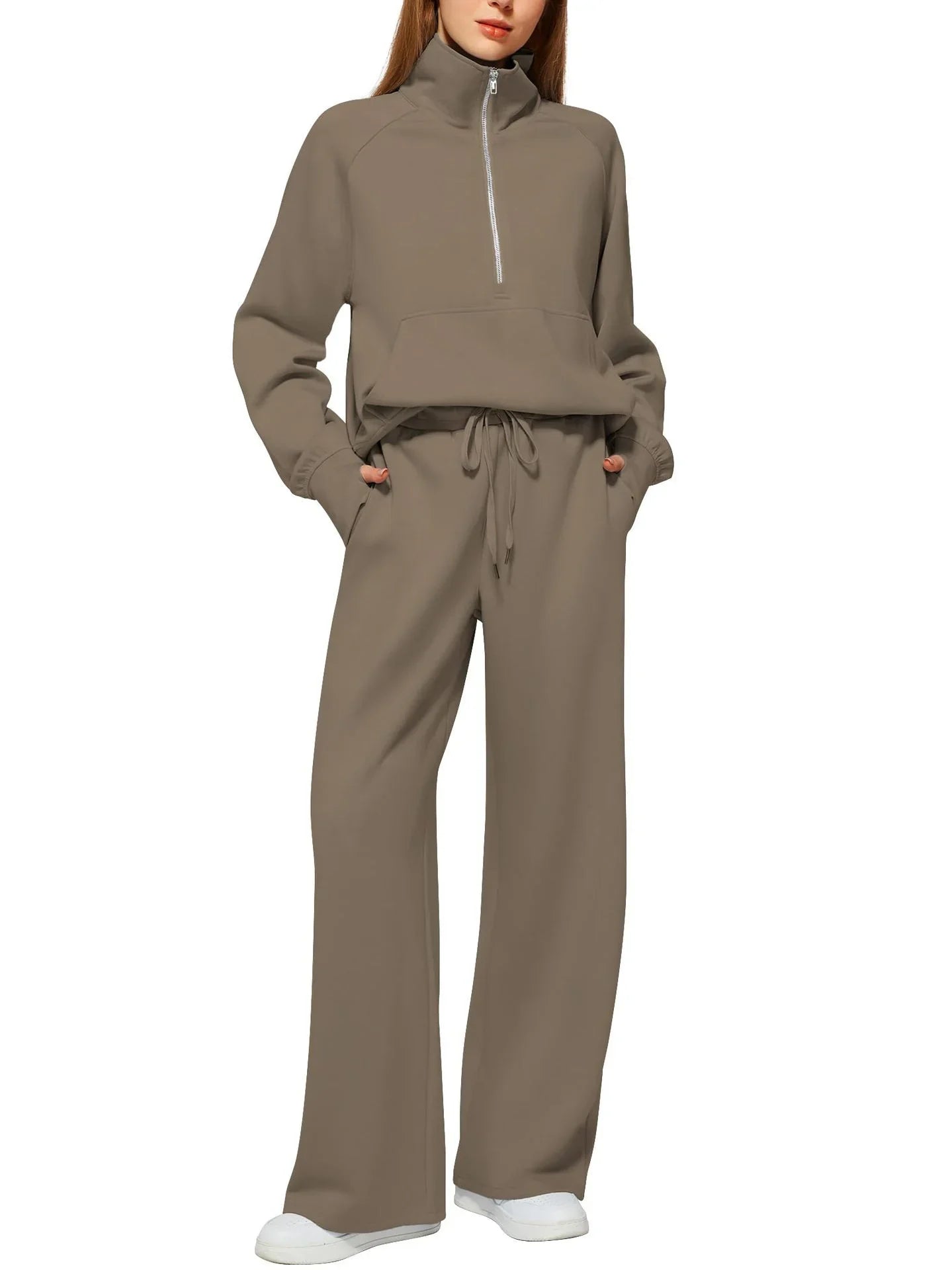 Women's Half-Zip Sweatshirt & Wide-Leg Pants Set  Pre2brand