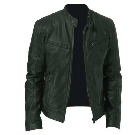 Gentleman'S Warm Zipper Cardigan Pocket Decorated Pu Leather Coat  Pre2brand