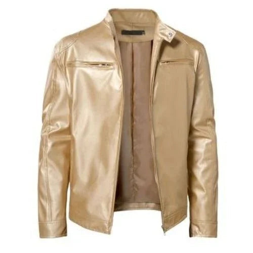 Gentleman'S Warm Zipper Cardigan Pocket Decorated Pu Leather Coat  Pre2brand