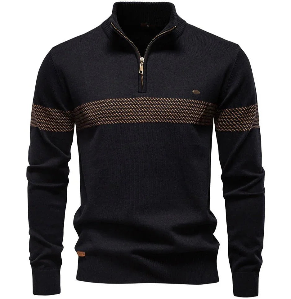 Mens Casual Half-Collar Zip-Up Sweater Top  Pre2brand