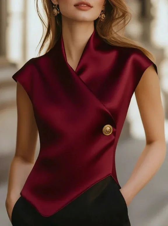 Women's Cap Sleeve Satin Wrap Blouse  Pre2brand