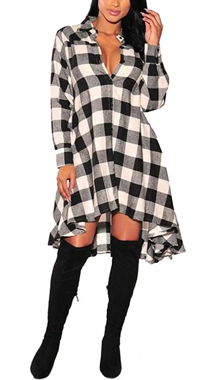 Women's Plaid Pocket Long Sleeve Polo Coat  Pre2brand