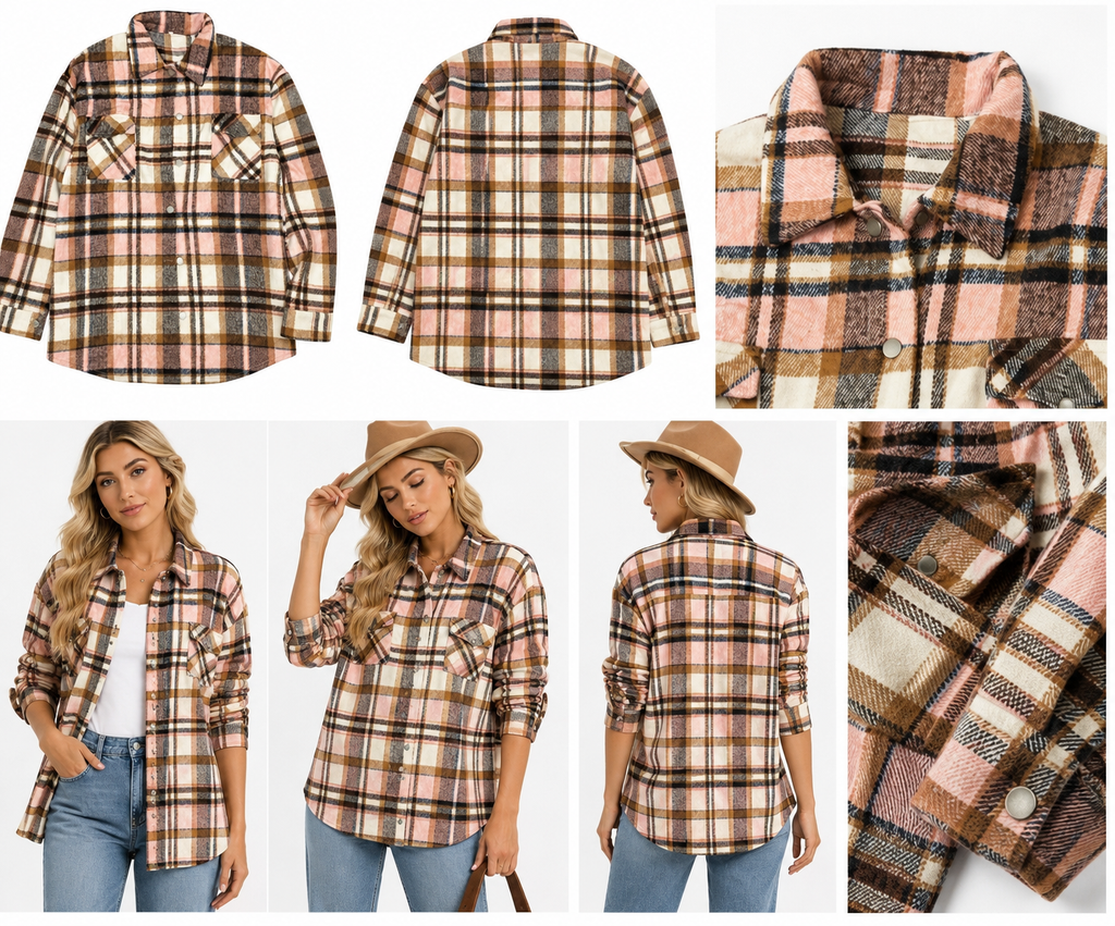 Unisex Long Sleeve Plaid Shirt Jacket – Button-Up Cardigan Coat