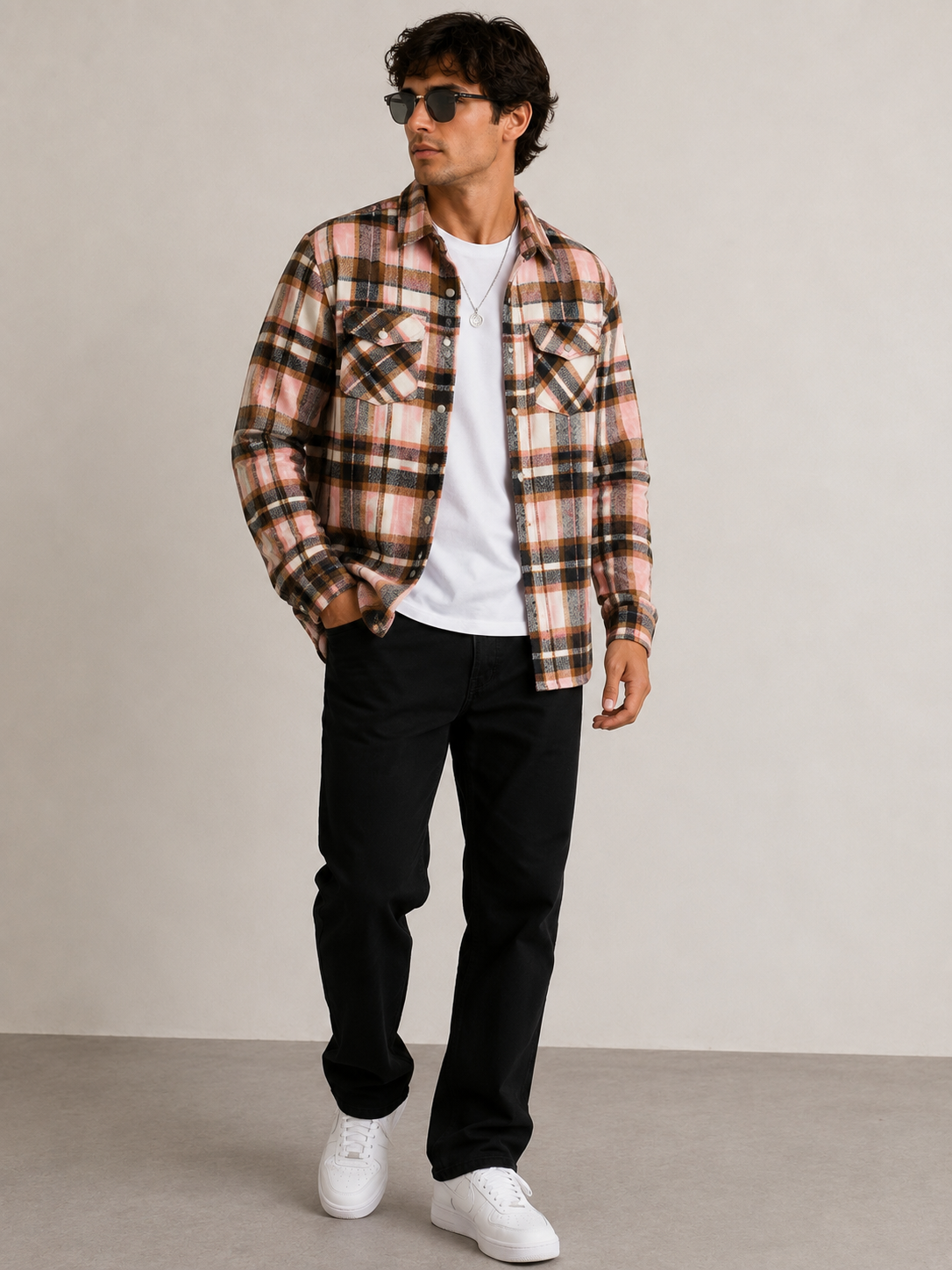 Unisex Long Sleeve Plaid Shirt Jacket – Button-Up Cardigan Coat